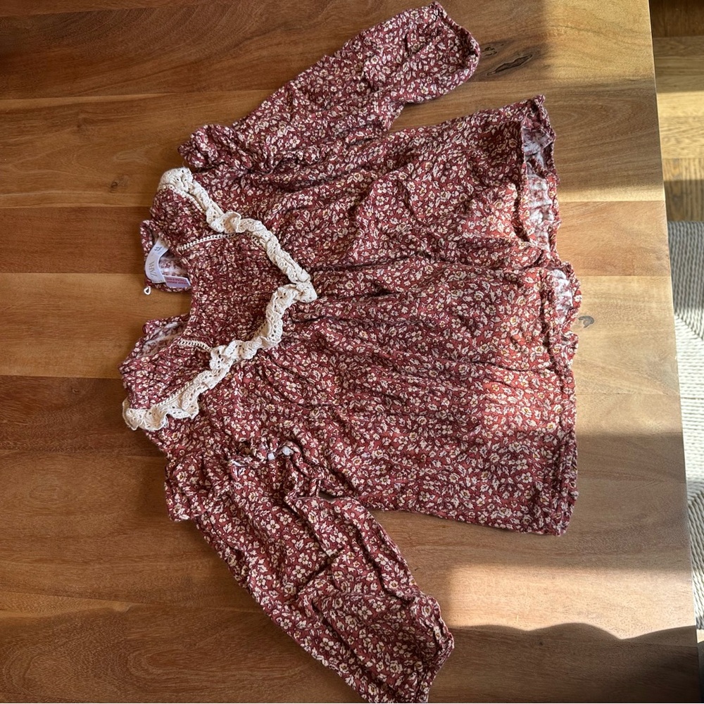 Zara Burgundy Floral Lace Blouse